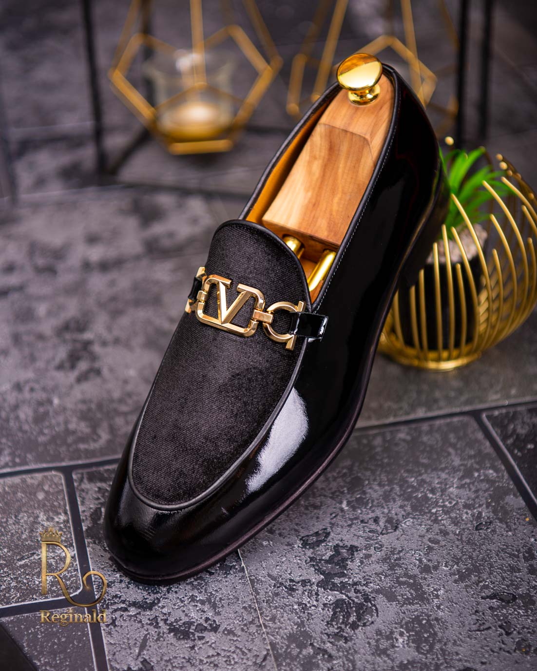 Hæl skorsten Decode Loafers sko til mænd i naturlæder, sort med fløjl - P1712