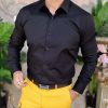 Cămașă neagra de bărbați, slim-fit - CR140