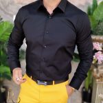 Cămașă neagra de bărbați, slim-fit - CR140