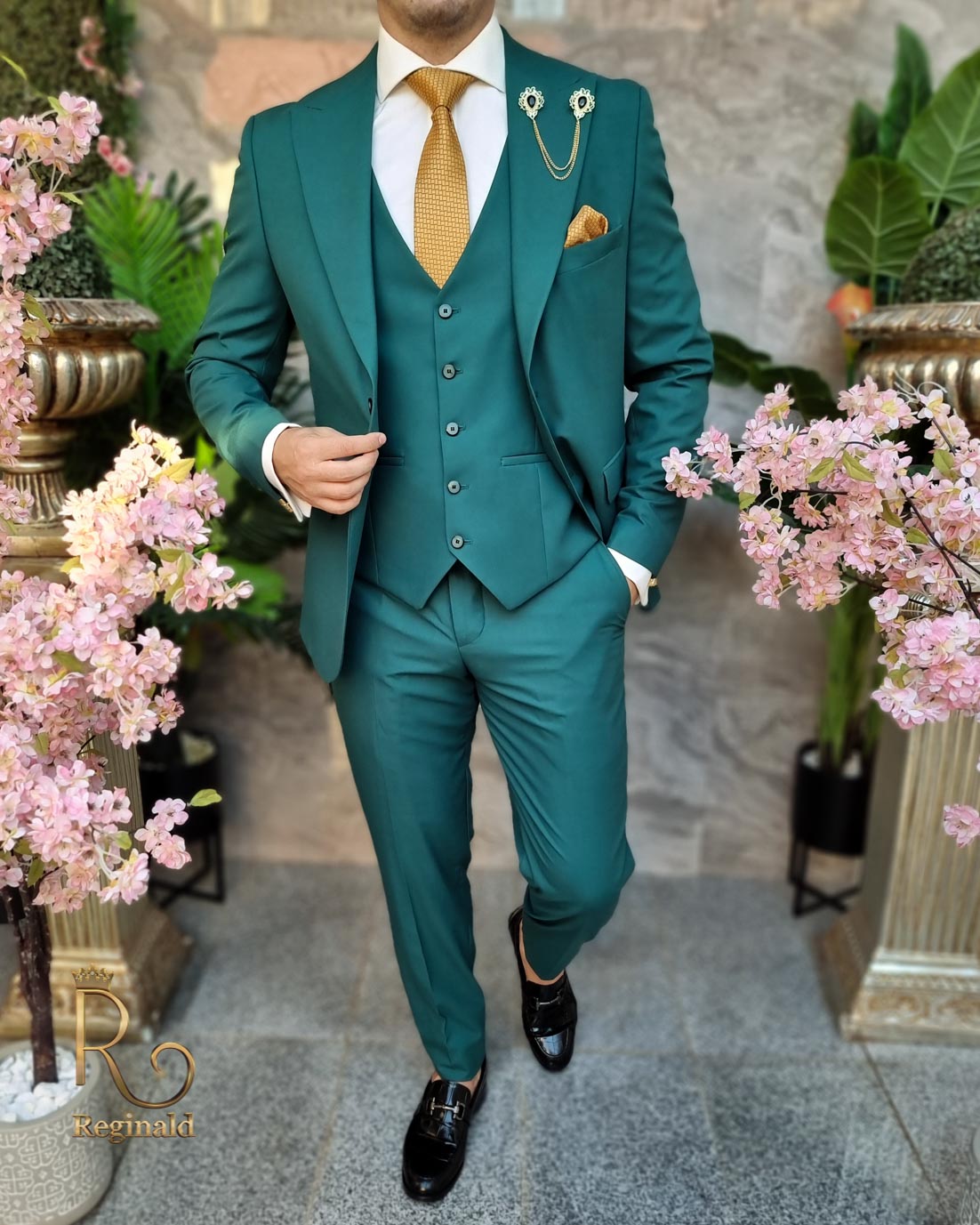 Costum barbatesc verde inchis - Sacou, Vesta si Pantalon - C4217