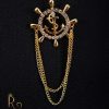 Lanț metalic pentru sacou, Auriu, model cu ancora - LT314