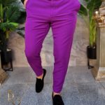 Men's Purple Casual Slim Fit Tapered Trousers with Chain – PN712