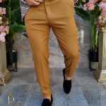 Pantaloni da uomo color cammello, casual slim fit, a zampa con catena – PN714