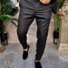 Pantaloni negru texturat, de bărbați, croiala slim-fit  – PN751