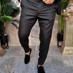 Men's textured black trousers, slim-fit cut – PN751