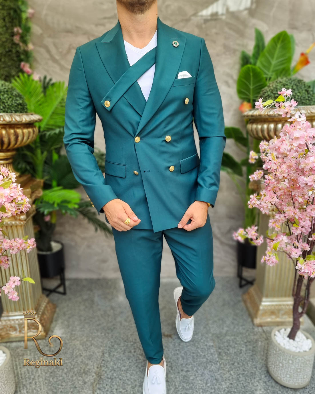 Costum barbatesc verde Double Breasted - Sacou si Pantalon - C4196