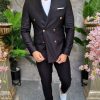 Costum barbatesc negru Double Breasted - Sacou si Pantalon - C4197