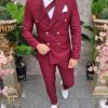 Costum barbatesc bordeaux Double Breasted - Sacou si Pantalon - C4194