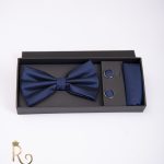 Set papion cu butoni si batista – culoare:  bleumarin -PP279