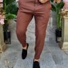 Pantaloni Brun caramel de bărbați, Casual Slim Fit, Conici cu lanț – PN716
