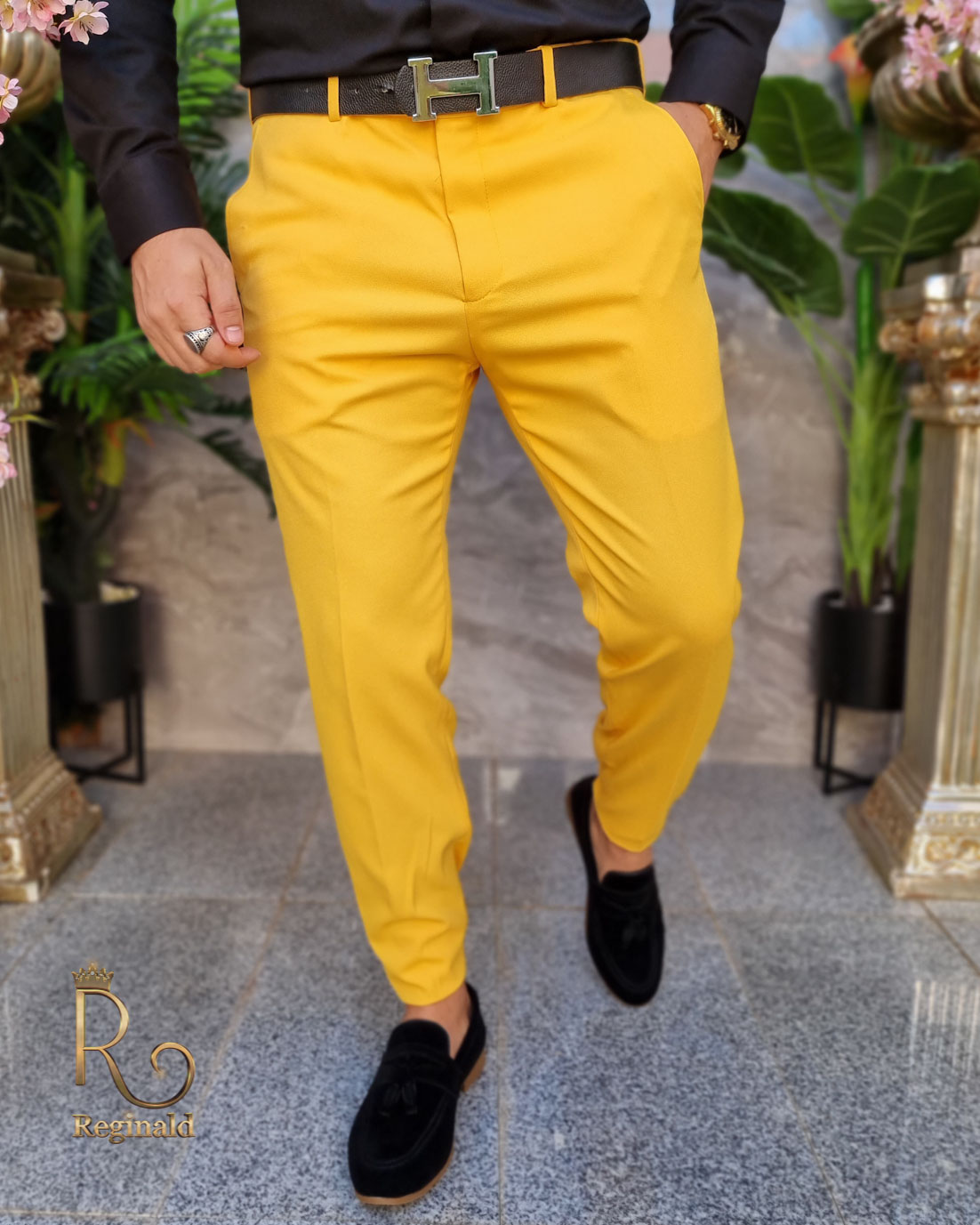 gule afslappede Slim Fit Tapered Bukser – PN707