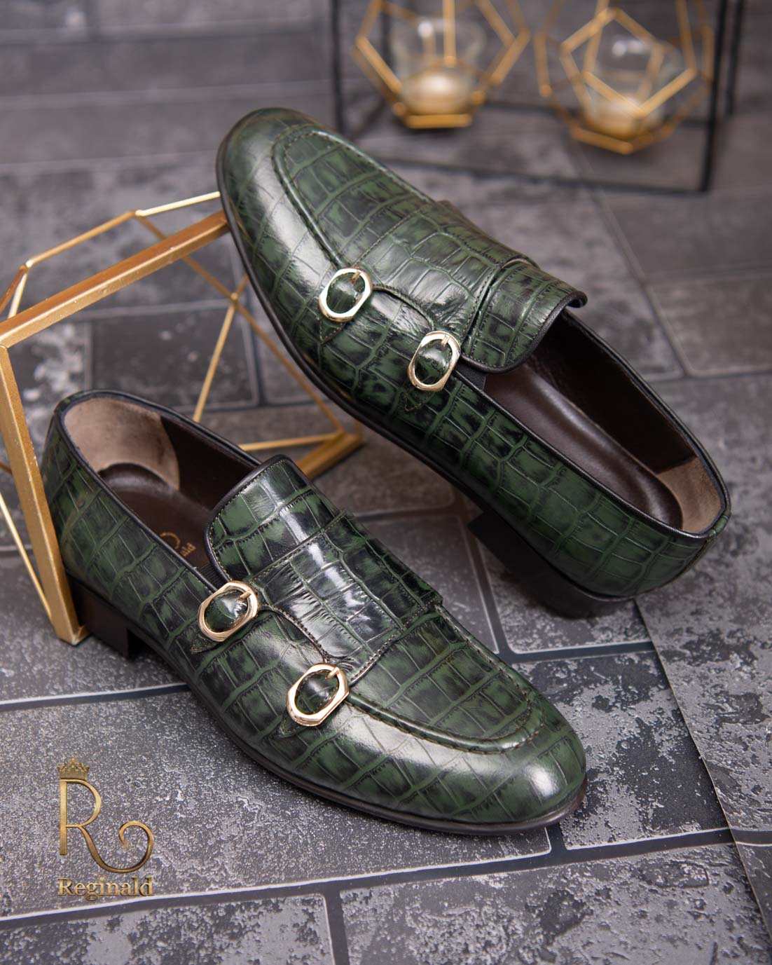 Pantofi Loafers, barbatesti, verde, piele naturala- P1767
