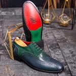 Pantofi de barbati, piele naturala, verde cu bleumarin - P1782