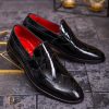 Loafers de barbati, piele naturala lacuita, negri - P1774