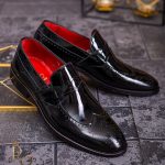 Loafers de barbati, piele naturala lacuita, negri - P1774