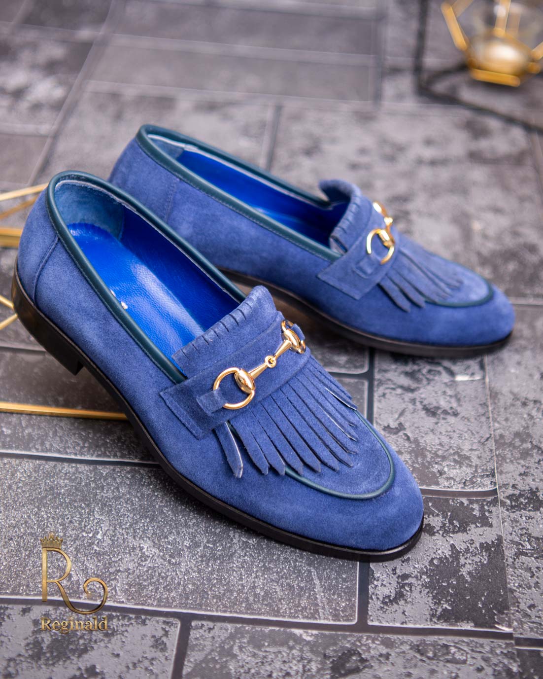 Pantofi Loafers, barbatesti, albastri, piele intoarsa- P1759