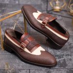 Pantofi Loafers, barbatesti, maro/bej, piele naturala- P1754