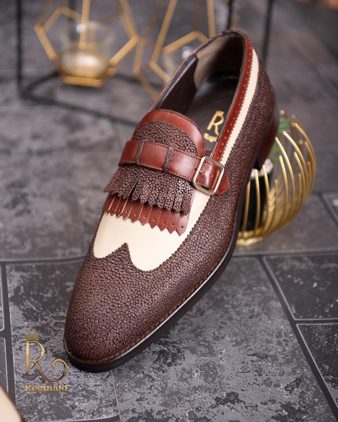 Pantofi Loafers, barbatesti, maro/bej, piele naturala- P1754