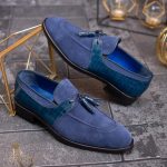 Pantofi Loafers, barbatesti, albastri, piele intoarsa- P1753