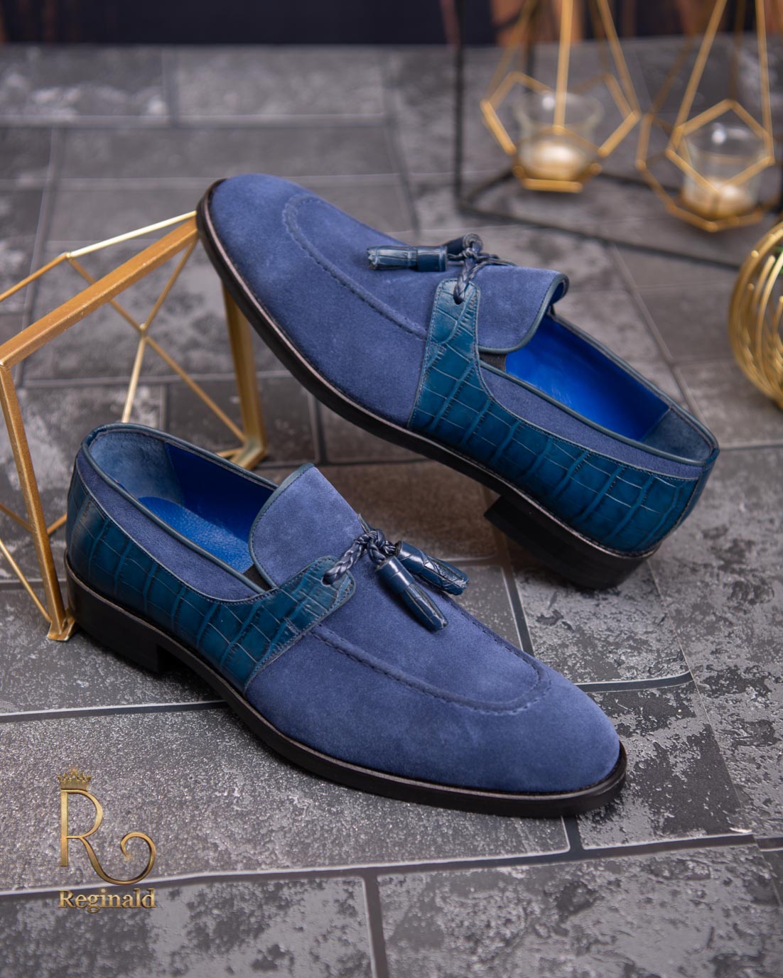 Pantofi Loafers, barbatesti, albastri, piele intoarsa- P1753