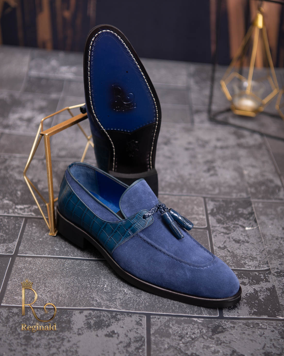 Hovedløse overholdelse prop Loafers sko, herre, blå, ruskind- P1753