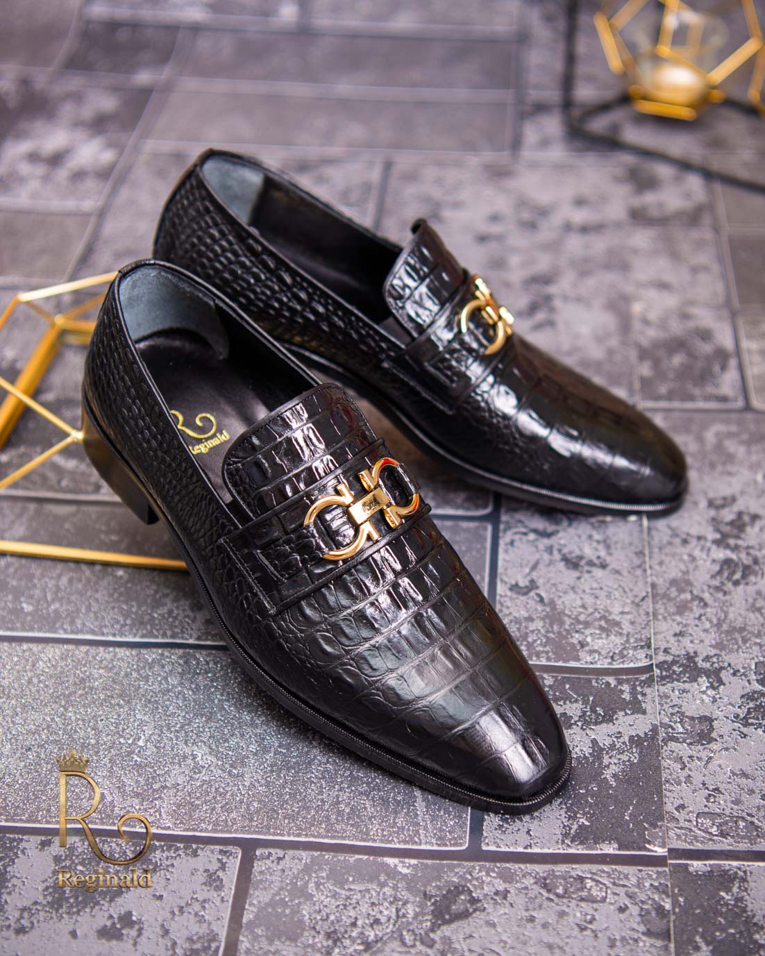 Pantofi Loafers barbatesti, negri, piele naturala croc- P1741