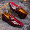 Pantofi Loafers barbatesti, bordeaux piele lacuita/catifea- P1734