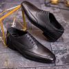 Pantofi cu siret barbatesti, negri, one cut- P1730