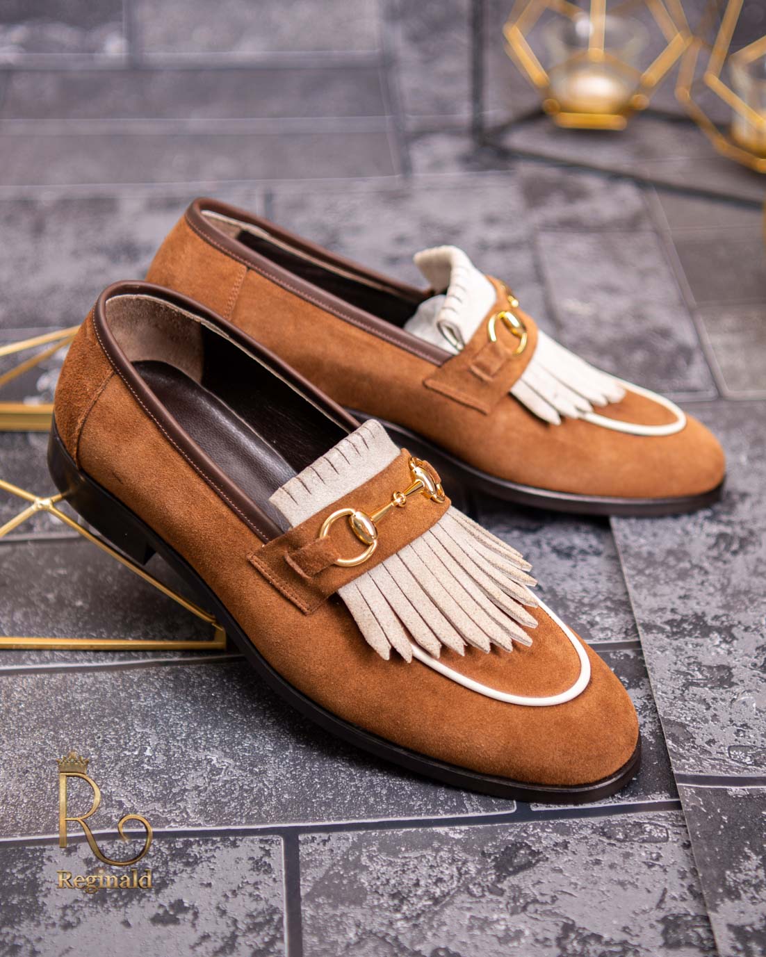 Pantofi Loafers, barbatesti, maro cu bej, piele naturala- P1763
