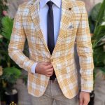 Men's white blazer with yellow stripes, slim-fit cut – SC526