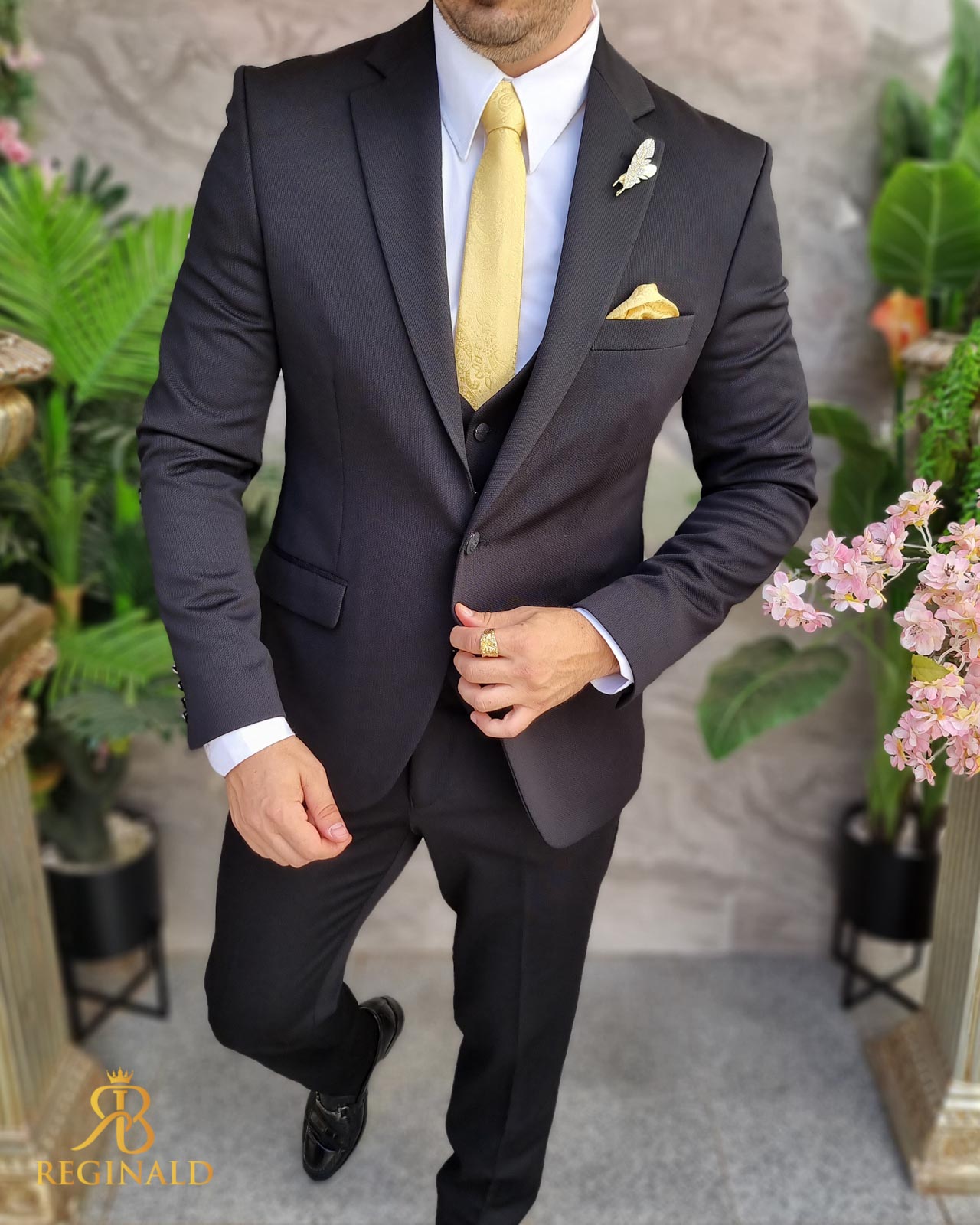 Costum Reginald negru- Sacou, Vesta si Pantalon - C4305 - imagine 9