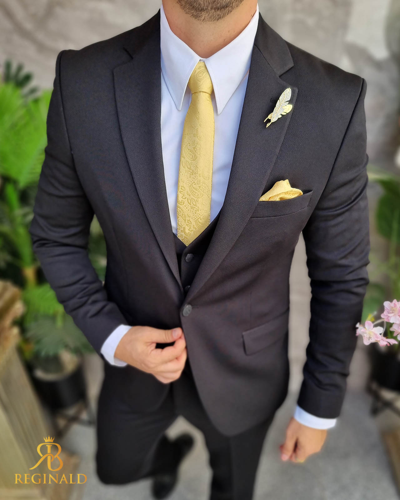 Costum Reginald negru- Sacou, Vesta si Pantalon - C4305 - imagine 8