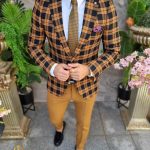 Chaqueta de hombre a cuadros negros y marrones, corte Slim-Fit - SC644