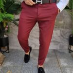 Burgundy men's trousers, tapered cut - PN752