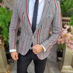 Sacou Gri de bărbați, in dungi, croiala Slim-Fit – SC548