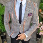 Men's grey patterned blazer, Slim-Fit cut – SC546