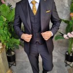 Men’s 3-piece suit, petrol black – 80% Wool – C4327