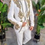 Traje de gala blanco marfil con pedrería brillante: 4 piezas - C4365