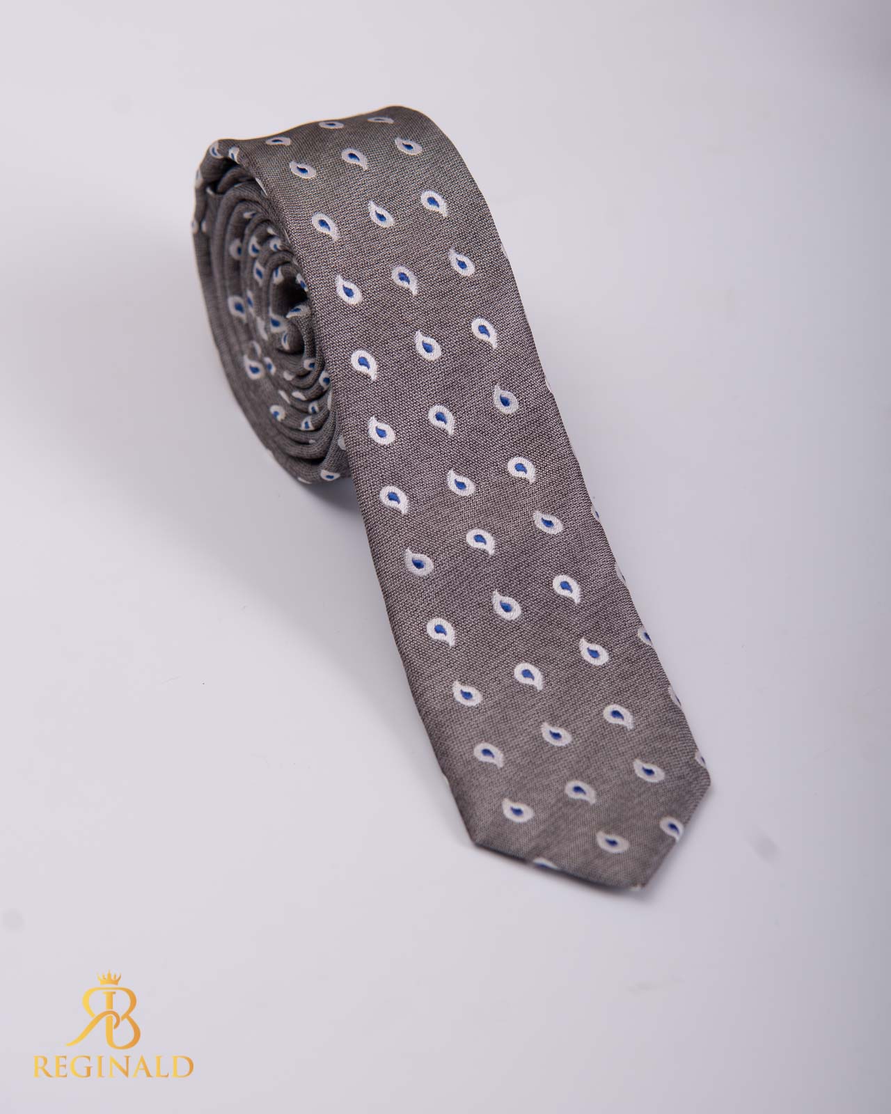 Cravata slim gri cu model- CV922
