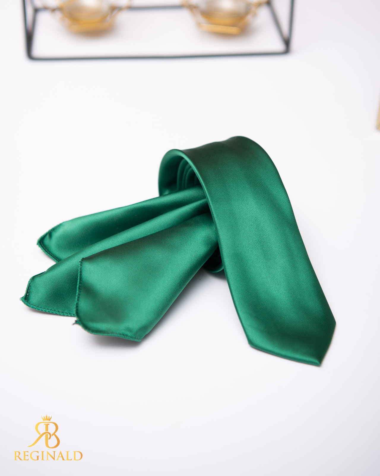 Set Cravata si batista verde satin - CV900