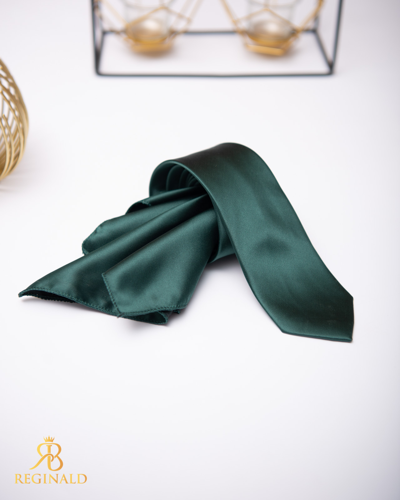 Set Cravata si batista verde inchis satin - CV903