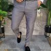 Pantaloni gri, de stofa, croiala conica, fara tiv - PN763