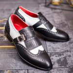 Pantofi Loafers negri/ivoire, cu catarama, piele naturala- P1794