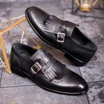 Pantofi Loafers cu catarama, piele naturala, negru- P1802