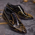 Pantofi cu siret negri lacuiti, tinte aurii, piele naturala - P1800