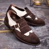 Pantofi Loafers maro/bej, cu catarama, piele intoarsa - P1797