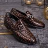 Pantofi Loafers de barbati, piele naturala, maro patinat, croc texture- P1789