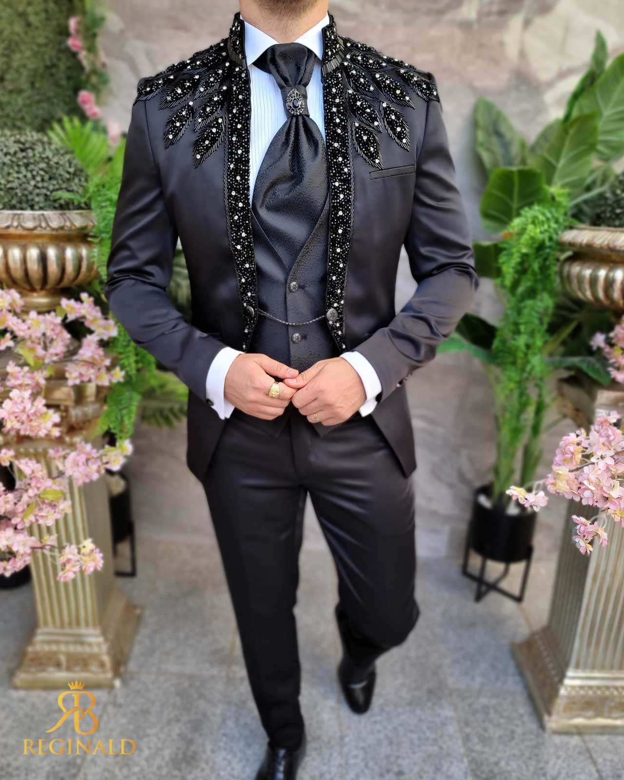 Costum negru cu pietre stralucitoare, set: 4 piese pentru NAS/MIRE/ARTISTI - C4399 - imagine 3