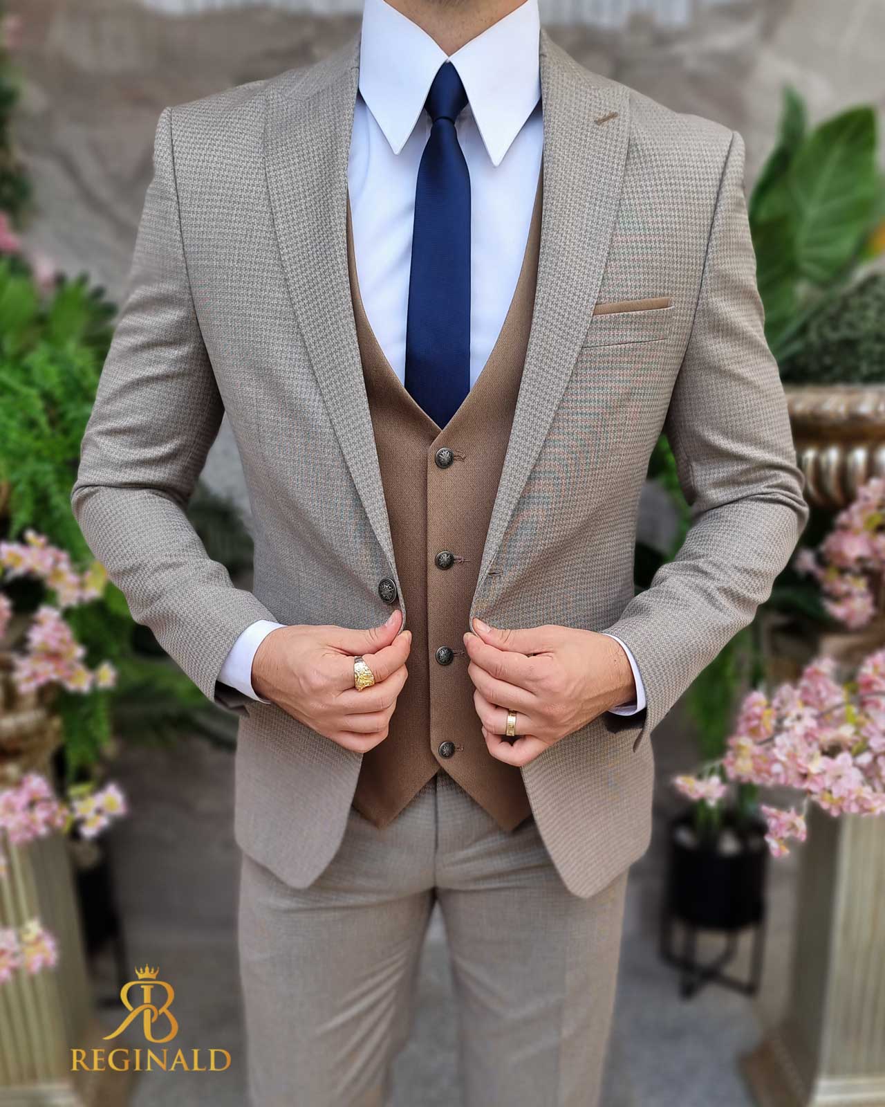 Costum elegant bej inchis , set: 3 piese - C4413 - imagine 2