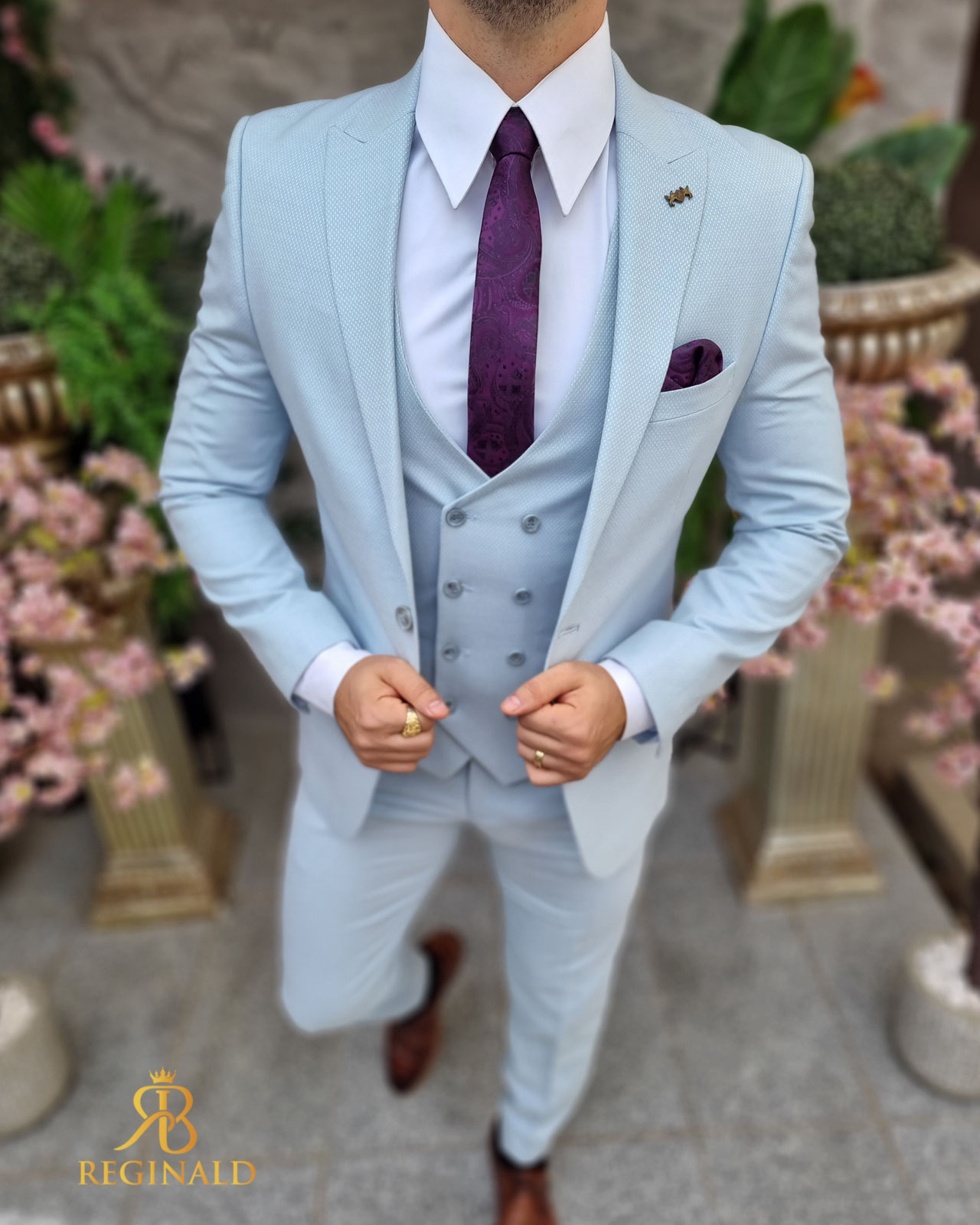 Costum elegant bleu, set: 3 piese - C4411 - imagine 4